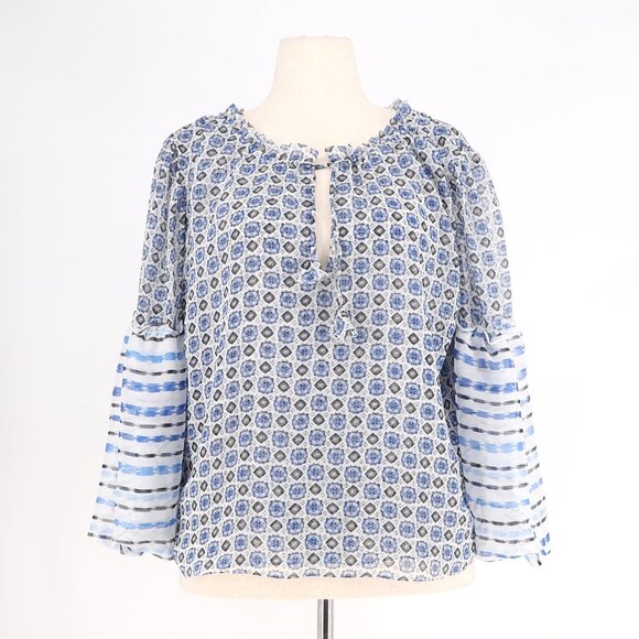 MISA LOS ANGELES Renata Chiffon Blouse Lightweight Blouson Sleeve Blue Size L - Picture 4 of 12